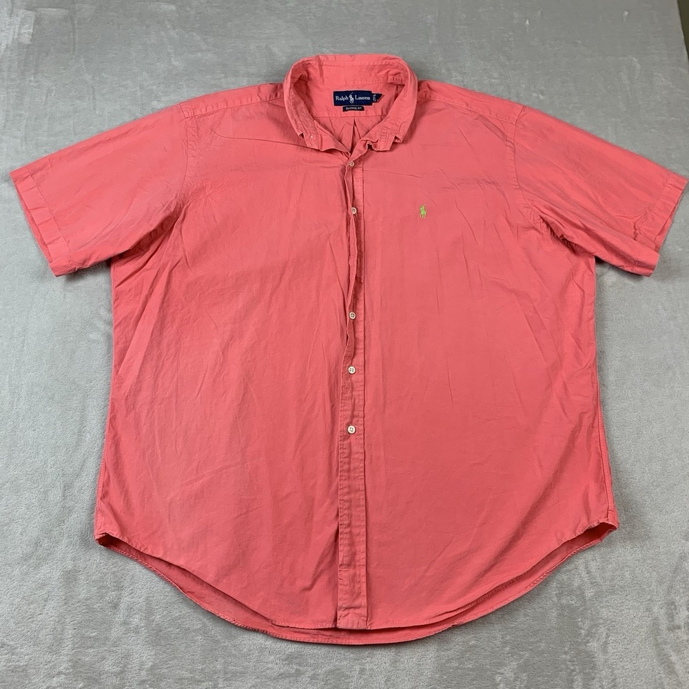 Polo Ralph Lauren Shirt Mens XL Salmon Short Sleeve Button Down Classic Fit - Picture 2 of 7